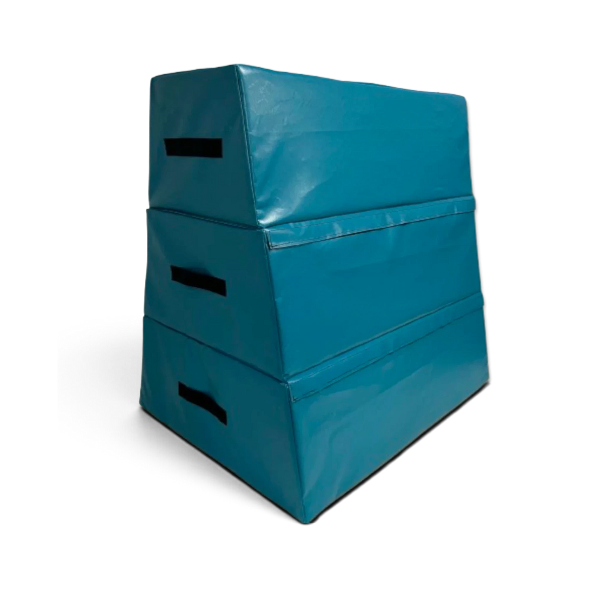 UK Gym Pits 3 tiered foam vault box in teal vinyl for gymnastics training with carrying handles and velcro connectors