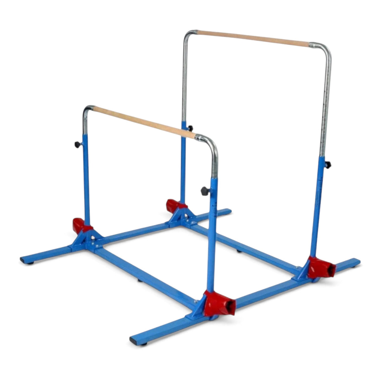 UK Gym Pits 5 in 1 bar system with blue steel frame and adjustable maple wood bars for gymnastics training