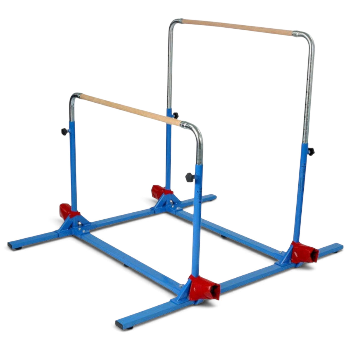 UK Gym Pits 5 in 1 bar system with blue steel frame and adjustable maple wood bars for gymnastics training