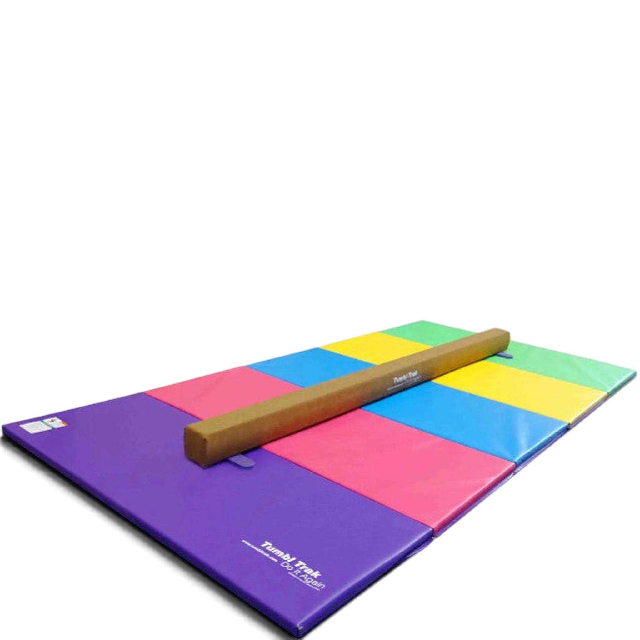 UK Gym Pits Addie beam and multi-coloured folding tumbling mat set for home gymnastics training
