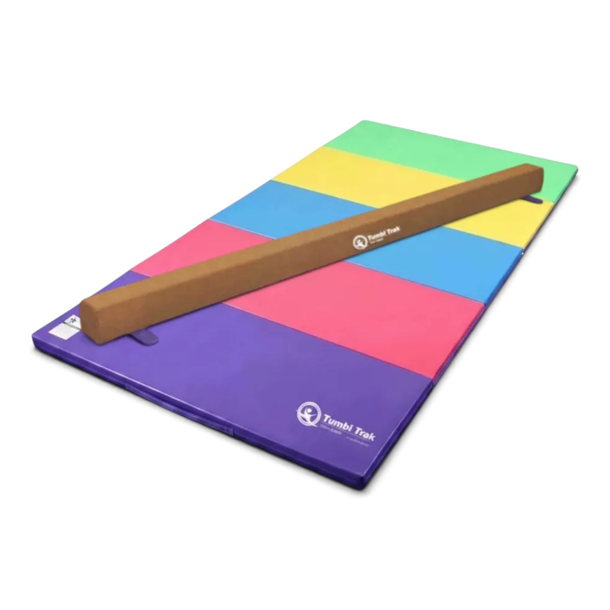 UK Gym Pits Addie beam and multi-coloured folding tumbling mat set for home gymnastics training