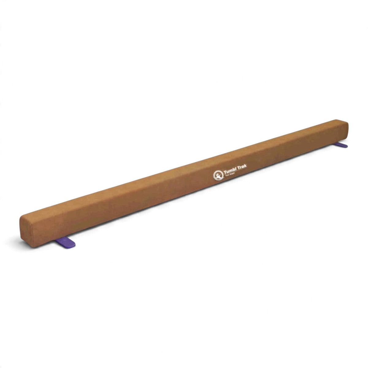 UK Gym Pits Addie Beam with tan synthetic suede finish and purple safety legs for home gymnastics training
