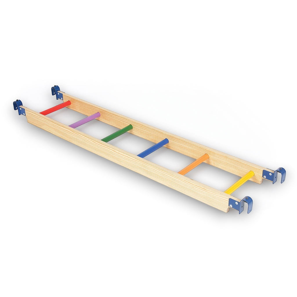 UK Gym Pits activ agility ladder with natural timber frame and multi-coloured rungs for children's gymnastics