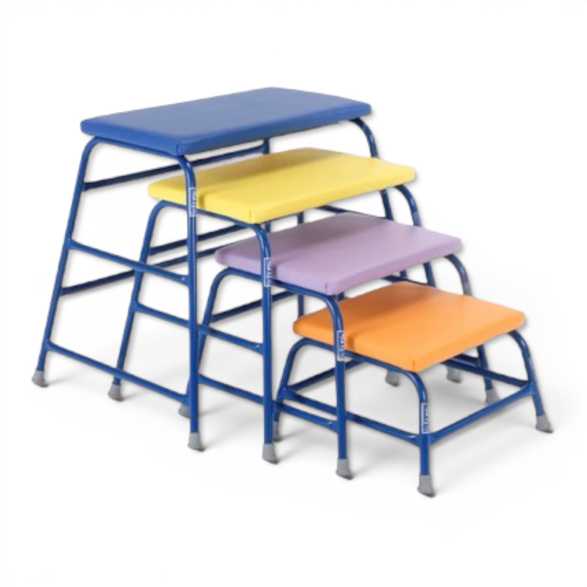 UK Gym Pits set of four multi-coloured agility tables with powder coated steel frames and padded PVC vinyl tops.