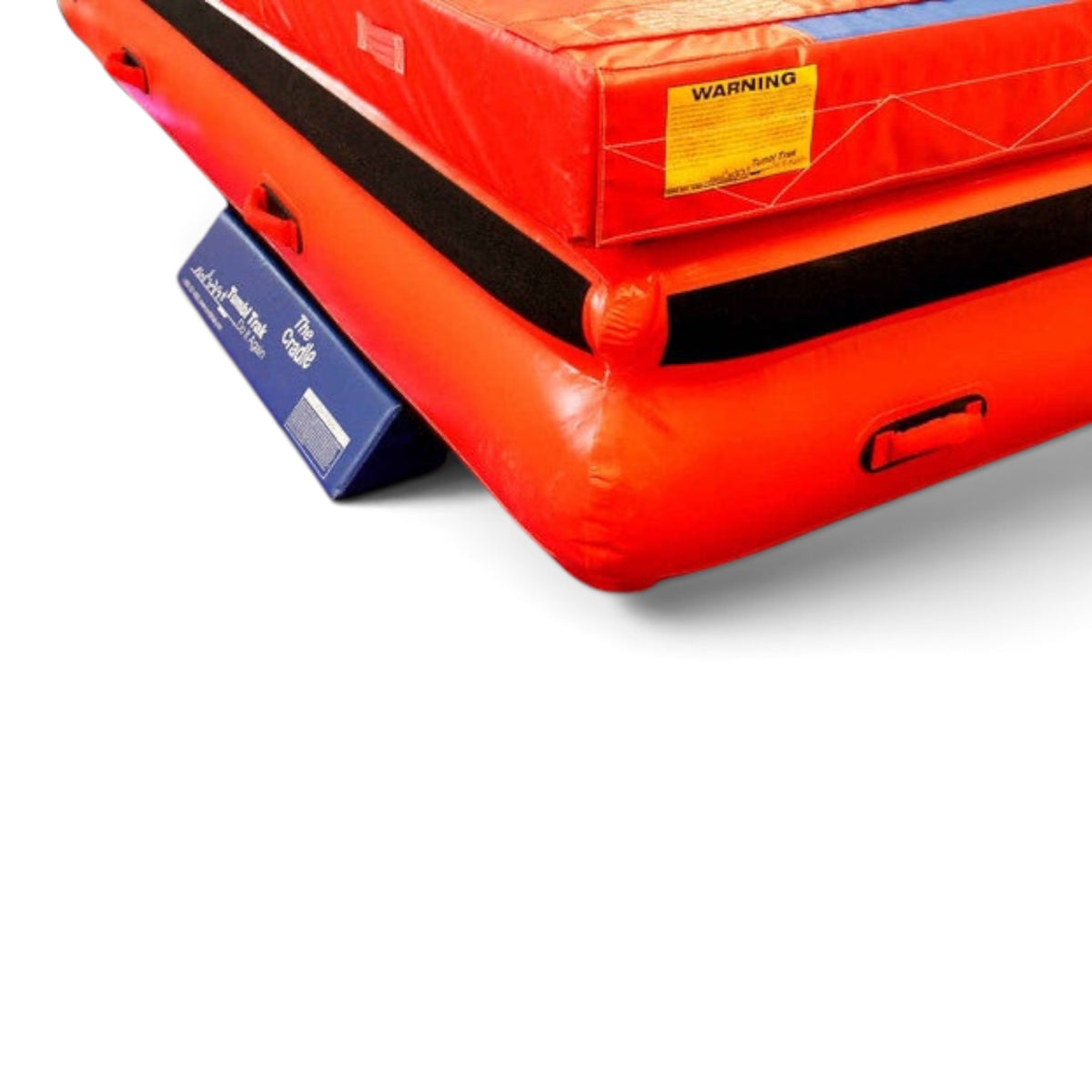 UK Gym Pits Air Platform Package with red inflatable air pit and practice mat featuring black velcro and side handles