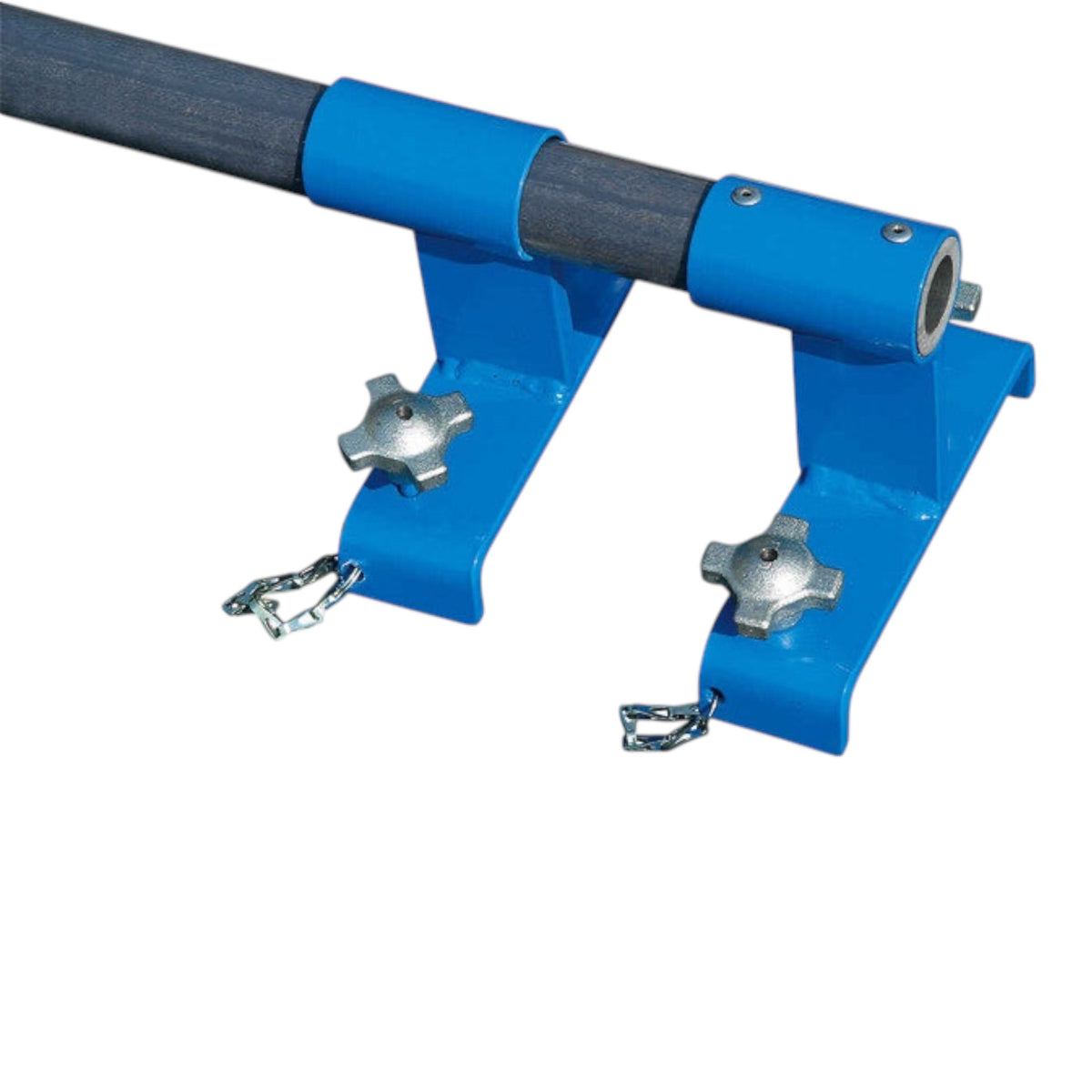 UK Gym Pits attachment frame bar for Tumbl Trak with blue steel brackets and adjustable heavy duty knobs