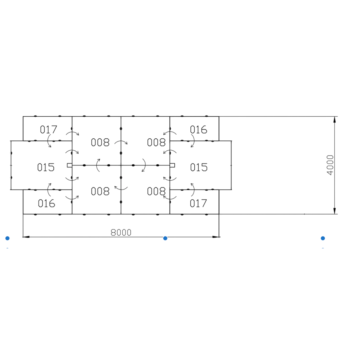 UK Gym Pits technical diagram showing the layout and dimensions of 10-piece beam landing mat system for gymnastics.