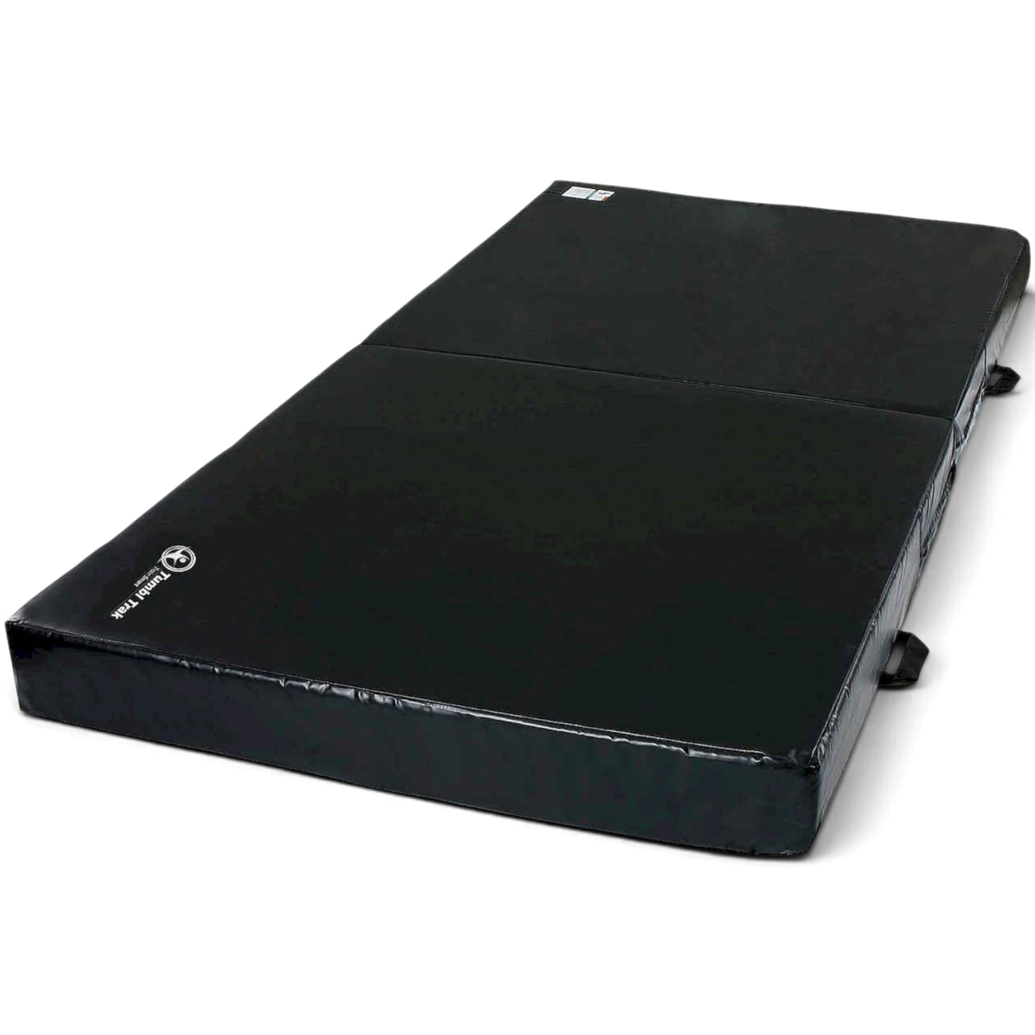 UK Gym Pits black foldable practice crash mat with reinforced handles and non-skid base for gymnastics training