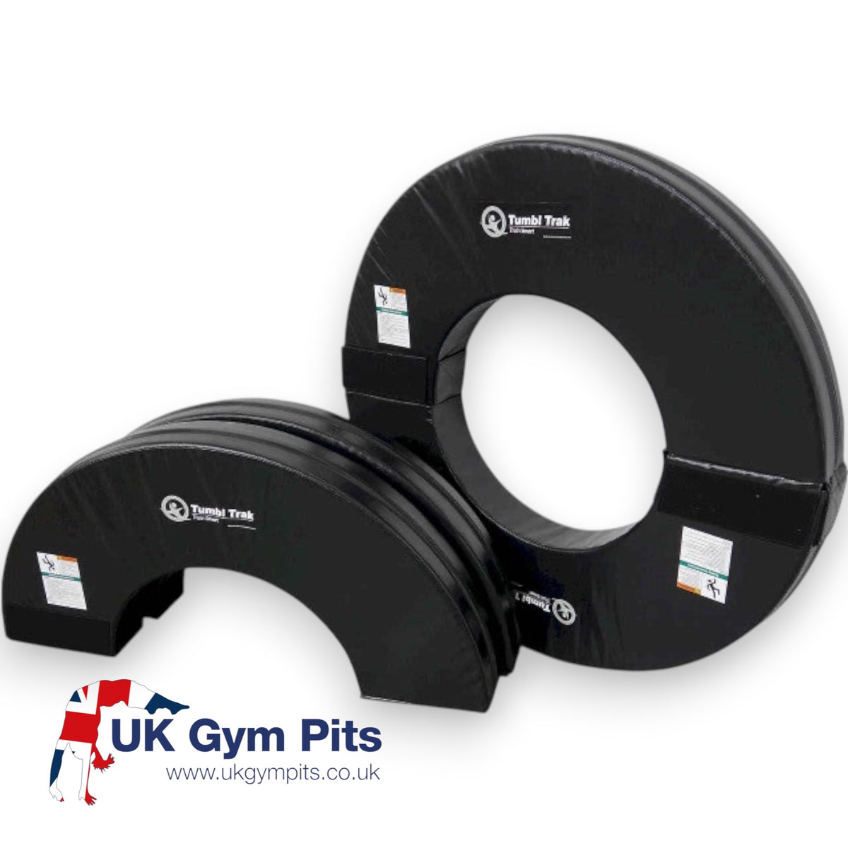 UK Gym Pits black foam orbiter rings for gymnastics training, featuring durable vinyl construction.