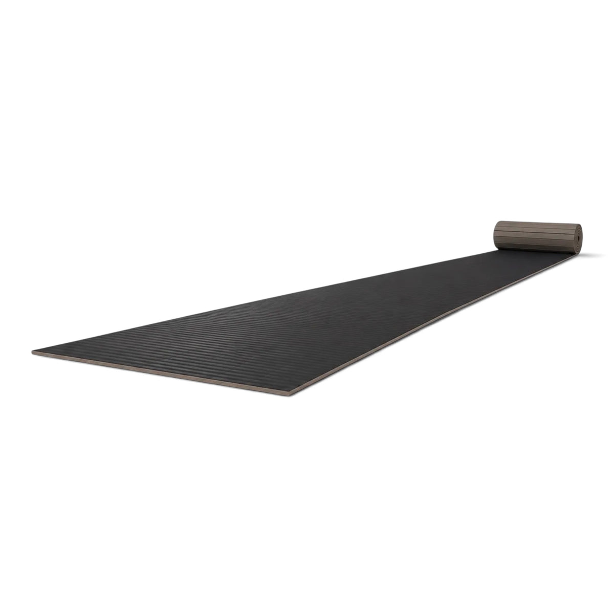 UK Gym Pits black hybrid gymnastics mat roll with a durable tatami-textured PVC surface and shock-absorbing foam.