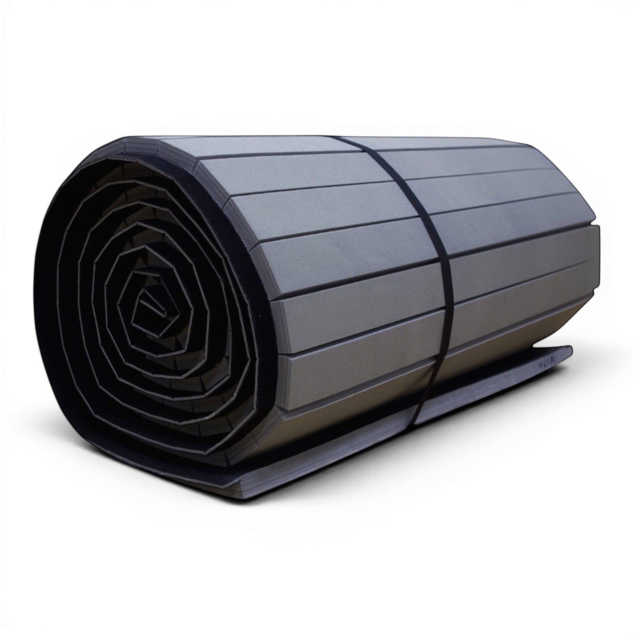 UK Gym Pits black hybrid roll-out mat for gymnastics and martial arts featuring a durable tatami PVC surface.