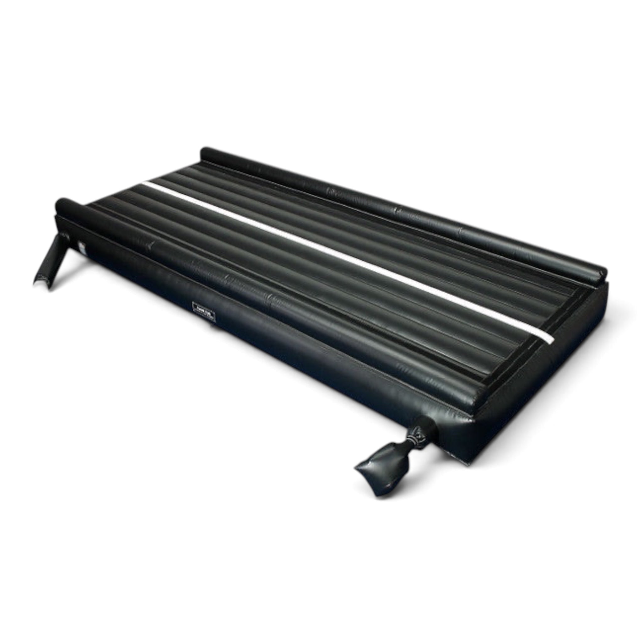 UK Gym Pits black inflatable Air Trak gymnastics mat with a white center line for training and tumbling