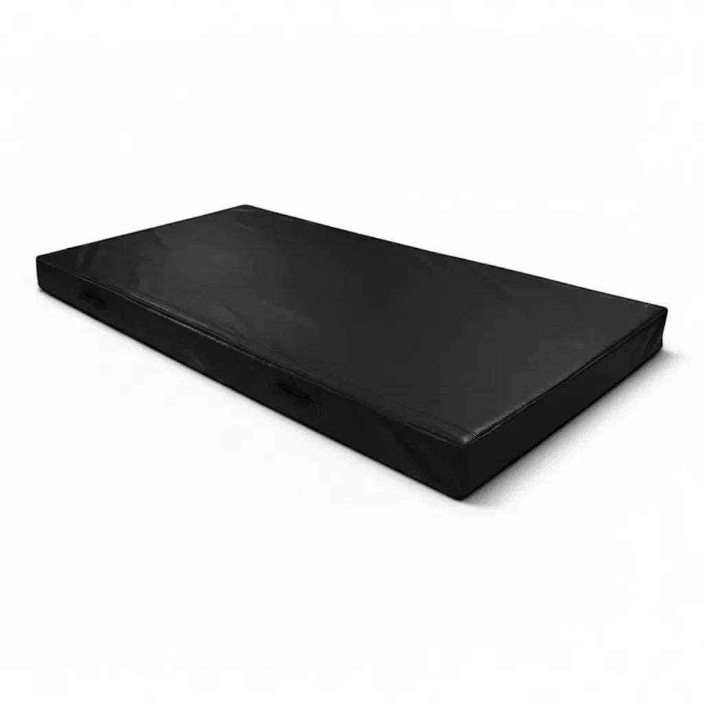 UK Gym Pits FIG spec black push-on safety mat with PVC cover and side handles for trampoline landing support