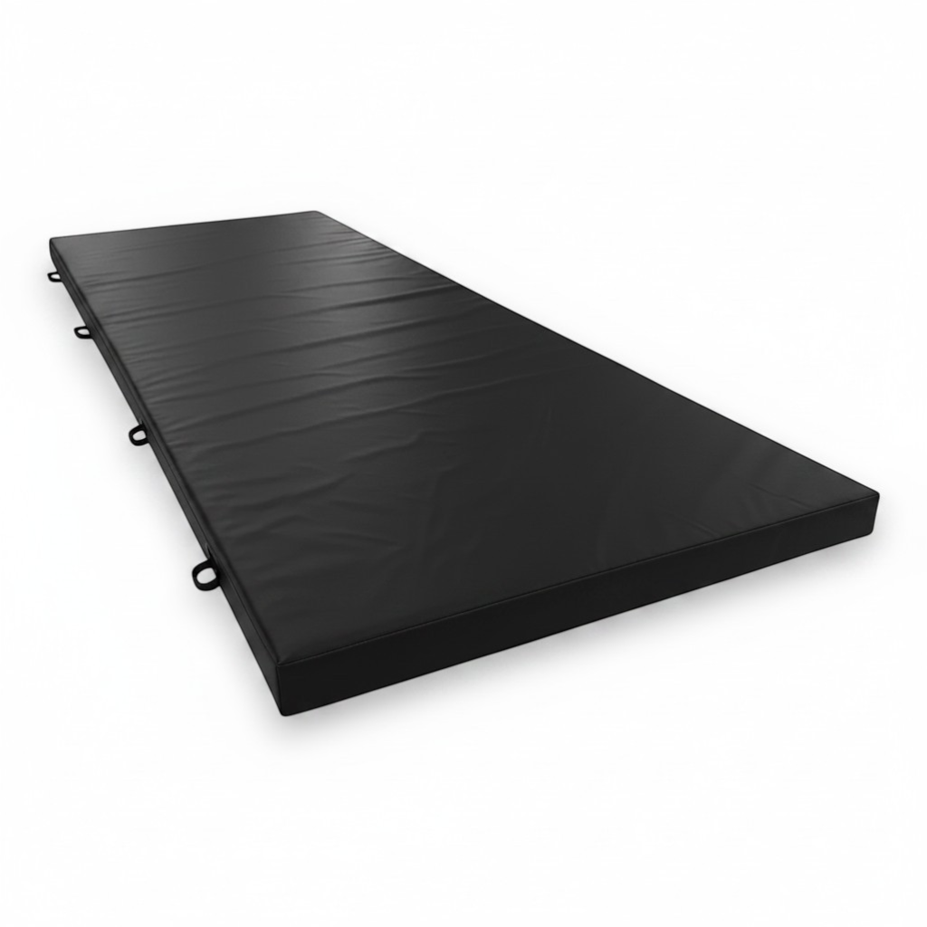 UK Gym Pits black PVC splat mat with shock-absorbing foam and side handles for gymnastics and martial arts training