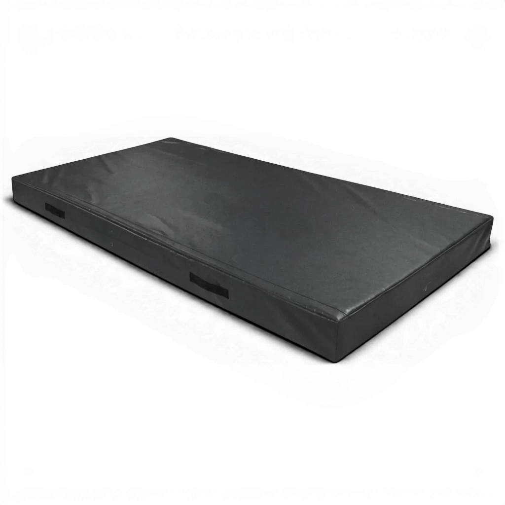 UK Gym Pits black rectangular trampoline push-on safety mat with reinforced PVC cover and side carry handles.