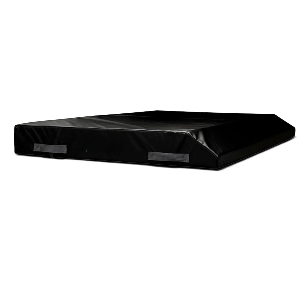 UK Gym Pits black single wedge trampoline spotting end deck mat with handles and Nissen branding on a black background