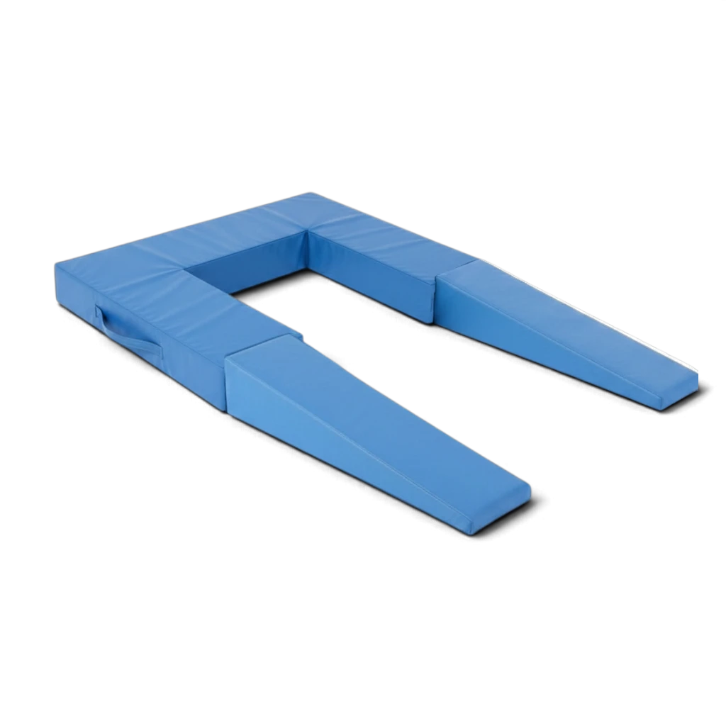 UK Gym Pits blue foam springboard surround with full length protective arms and easy-clean PVC cover