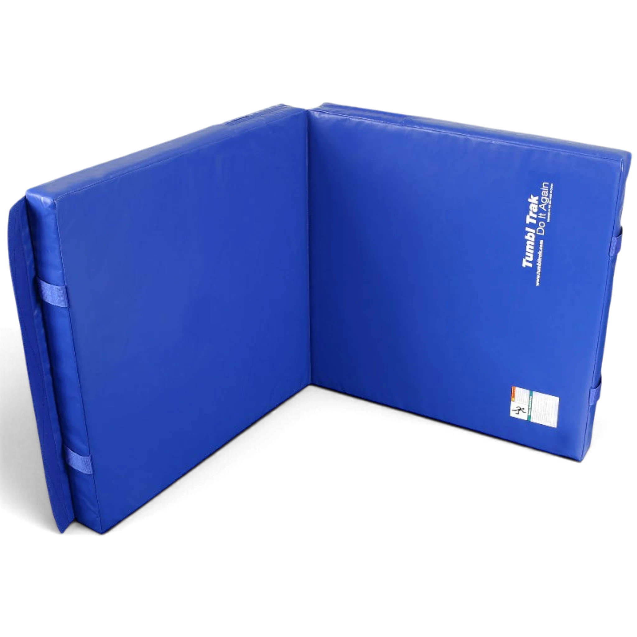 UK Gym Pits blue folding gymnastics tumbling mat with durable vinyl cover and convenient carrying handles