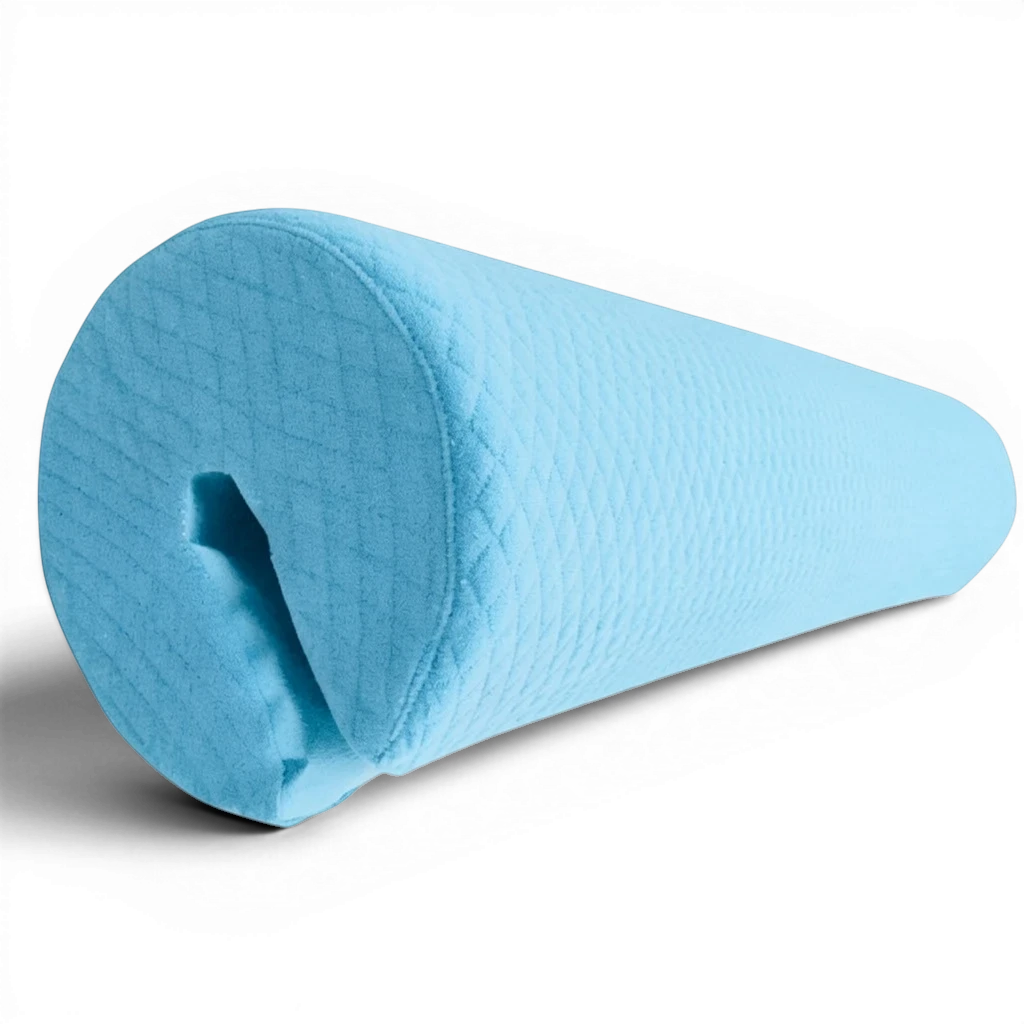 UK Gym Pits light blue cylindrical gymnastics parallel bars safety pad with a textured jersey fabric cover.