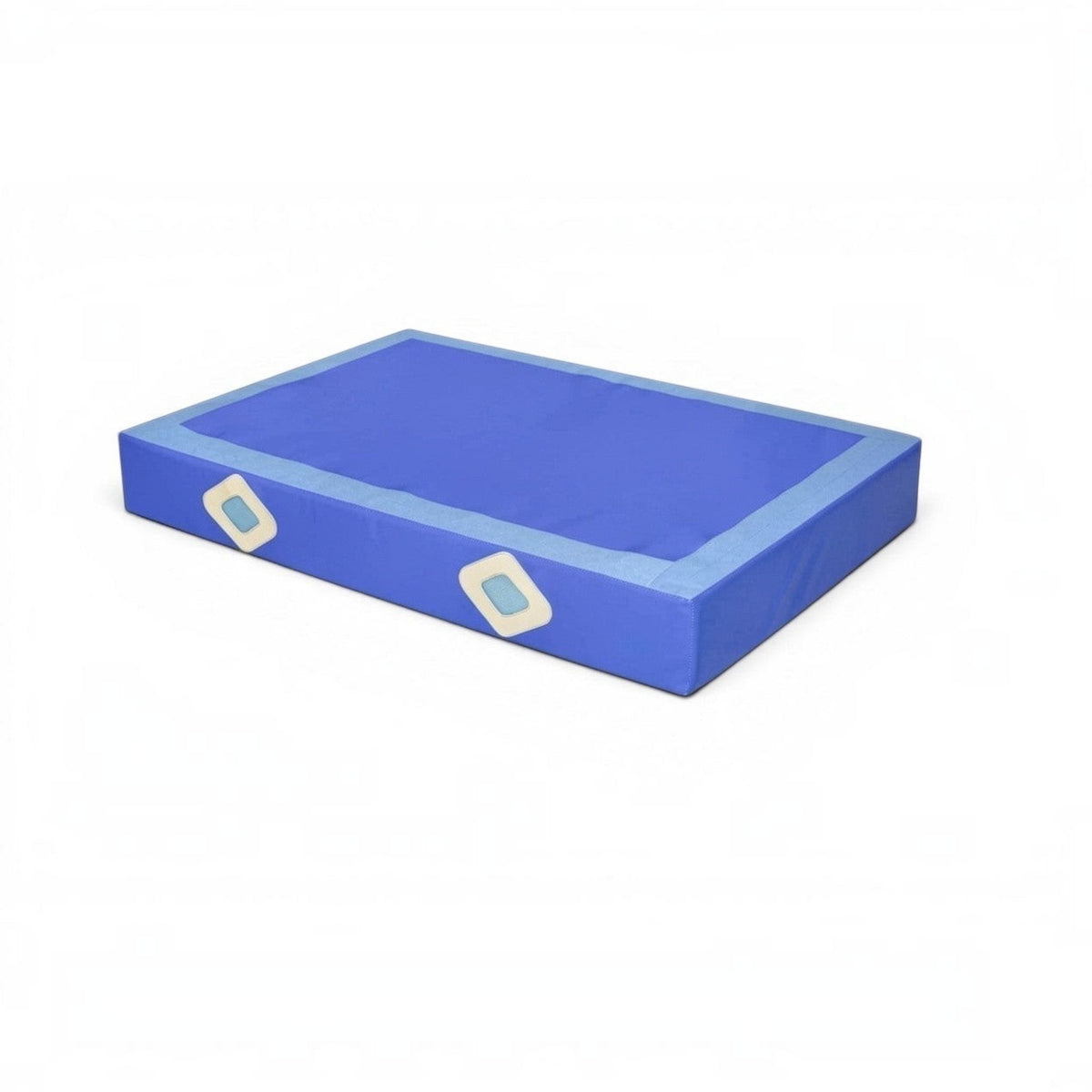 UK Gym Pits blue PVC gymnastics landing mat with reinforced corners and air distribution mesh for training equipment