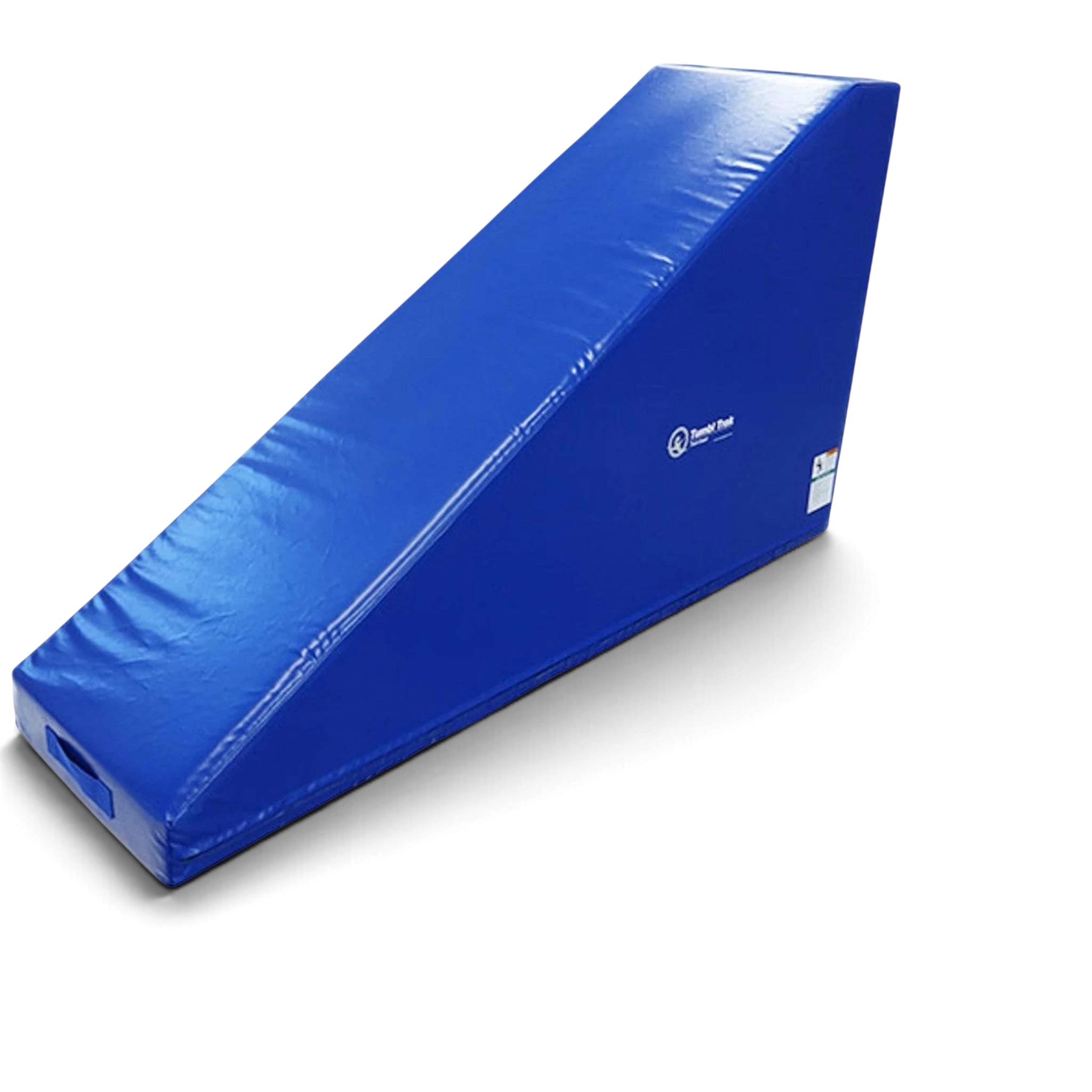 UK Gym Pits blue vinyl inclined wedge gymnastics mat with sturdy handles for skill training and progressions
