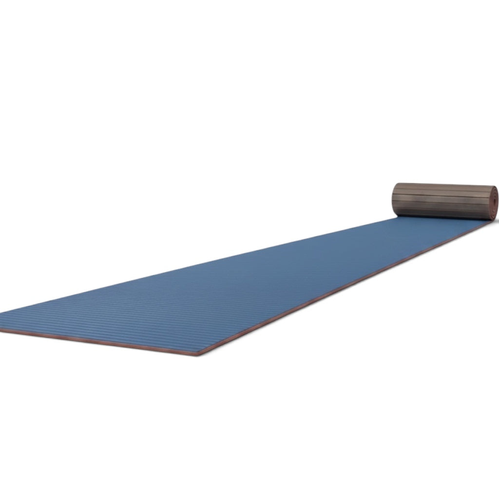 UK Gym Pits blue Hybrid Connect mat roll with a durable tatami-textured PVC surface and shock-absorbing XPE foam.