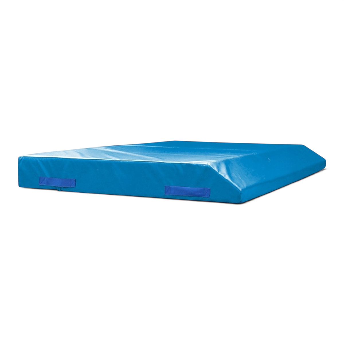 UK Gym Pits blue single wedge trampoline spotting end deck mat with reinforced PVC cover and side handles