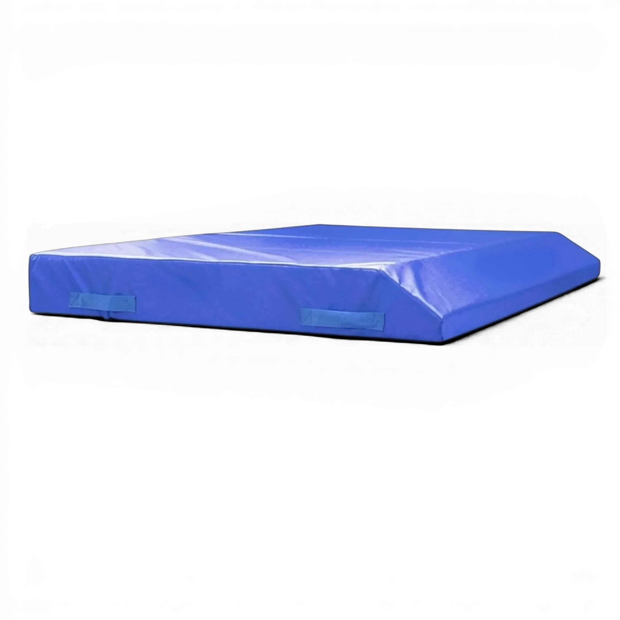 UK Gym Pits blue single wedge trampoline spotting end deck mat with side handles and reinforced PVC cover