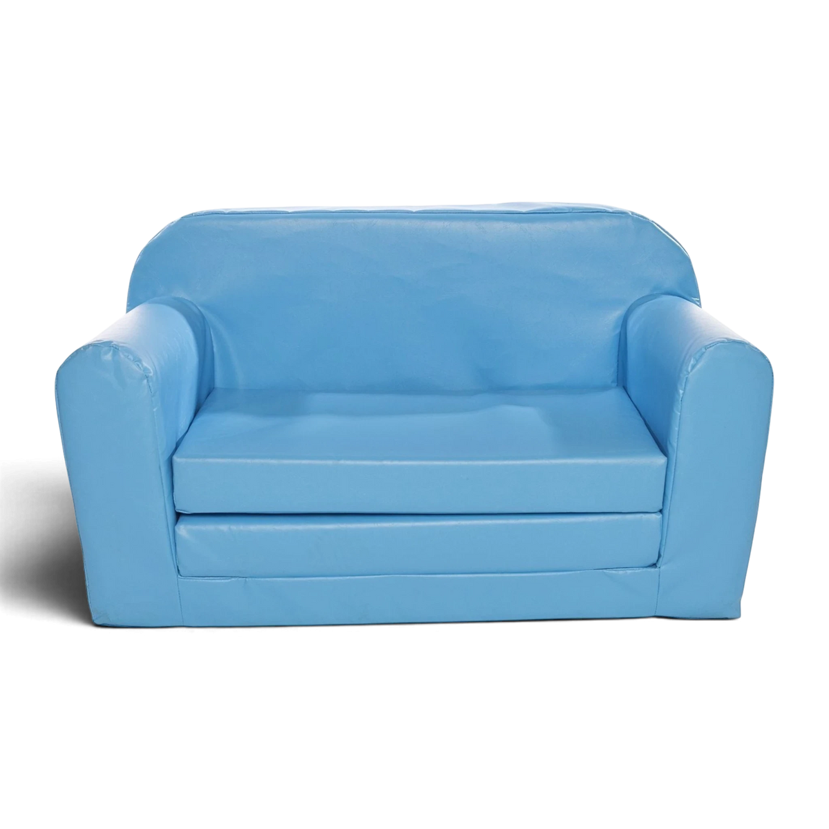 UK Gym Pits light blue soft play sofa bed made from easy-to-clean PVC foam for children's nurseries and schools