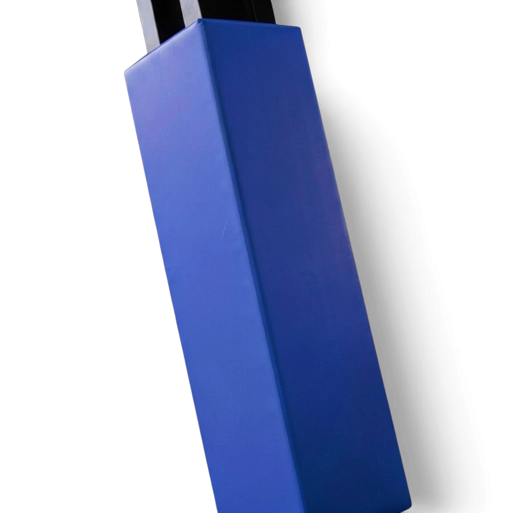 UK Gym Pits blue square post protector with shock-absorbing foam padding and durable PVC cover for gym safety