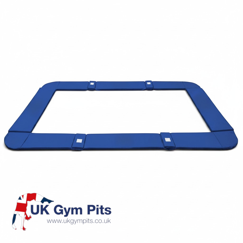 UK Gym Pits blue PVC trampoline frame pads with velcro straps for GM and GMEX models