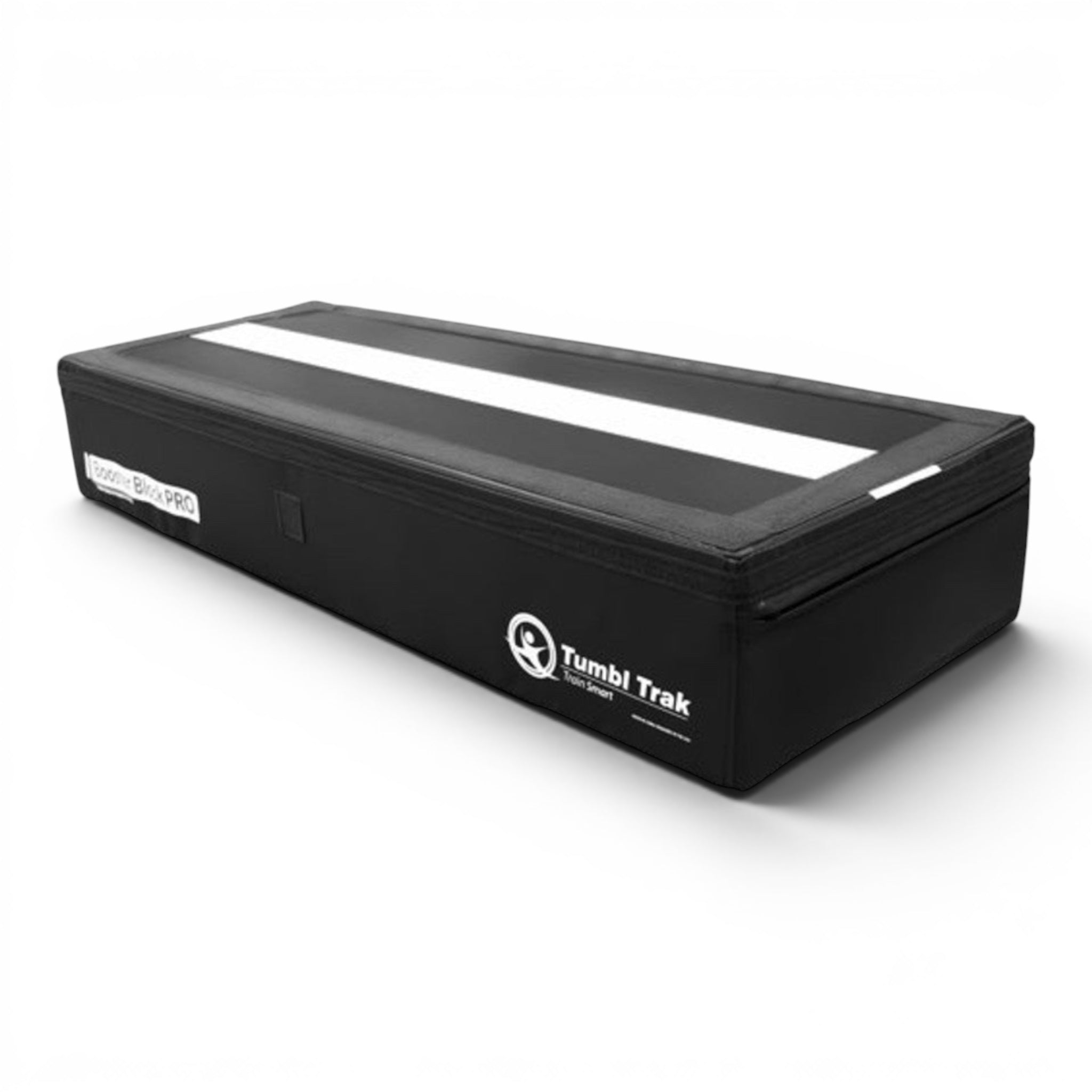 UK Gym Pits Booster Block Pro in black with a white centre alignment line, featuring a firm vinyl surface.