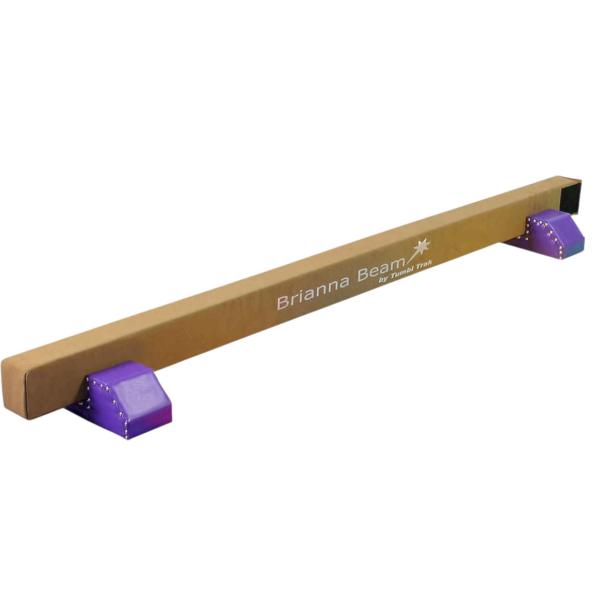 UK Gym Pits Brianna Beam in brown synthetic suede with purple studded legs for kids gymnastics training
