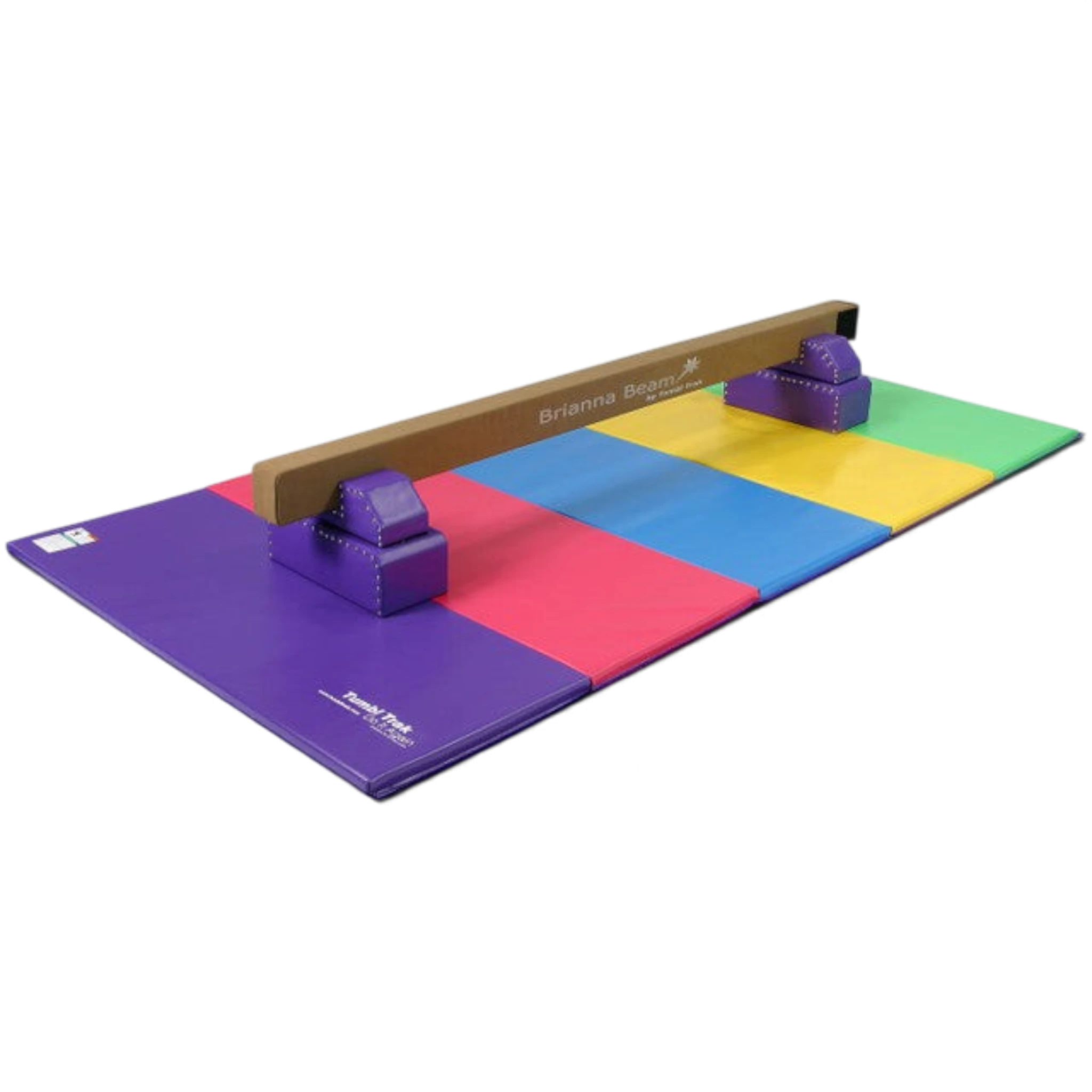 UK Gym Pits Brianna Beam and multi-coloured folding tumbling mat set for home gymnastics training