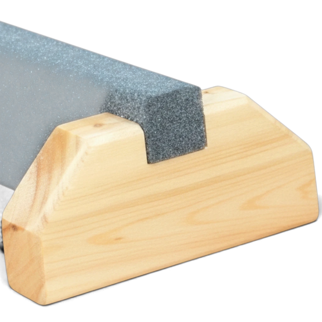 UK Gym Pits junior balance beam with a grey carpeted top and natural timber support base with non-marking feet.