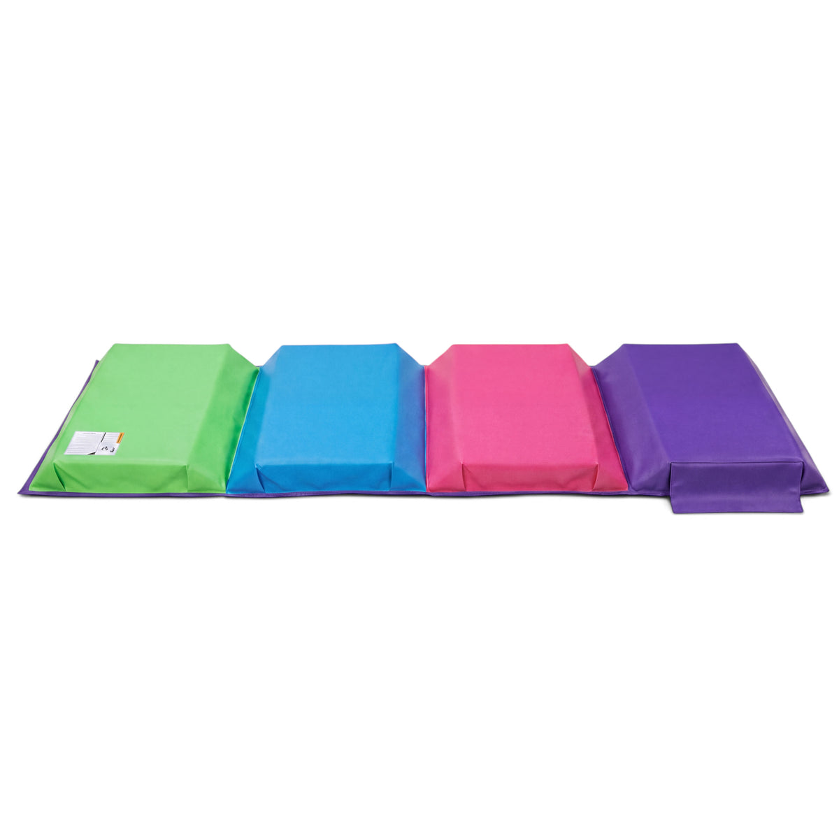 UK Gym Pits Colour Tunnel Mat with four vibrant foam panels in green, blue, pink, and purple for active play.