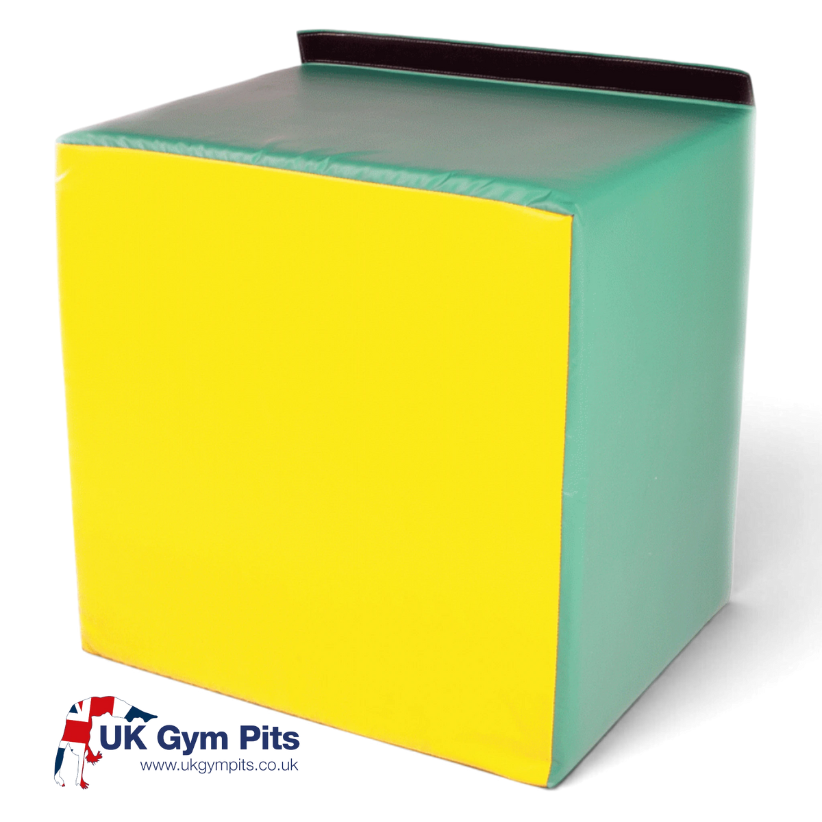 UK Gym Pits Jump for Joy Sport cuboid soft play block in green and yellow vinyl for gymnastics and motor skills