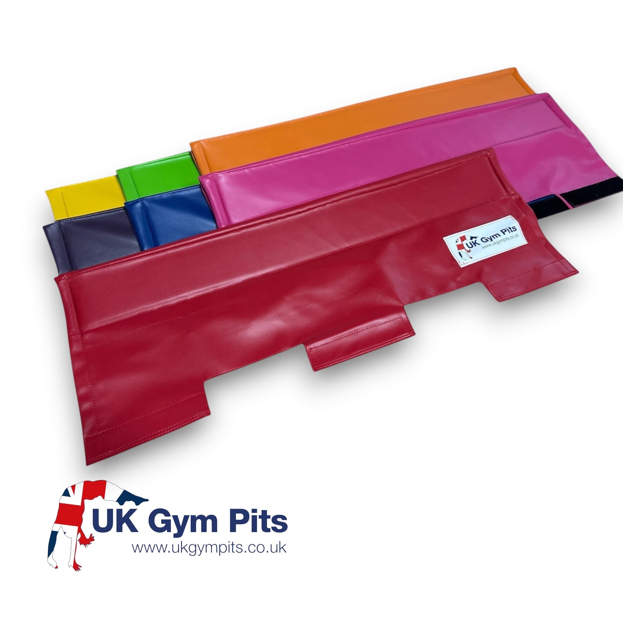 UK Gym Pits cushioned beam mat in various colours with Velcro tabs and anti-slip faux leather surface