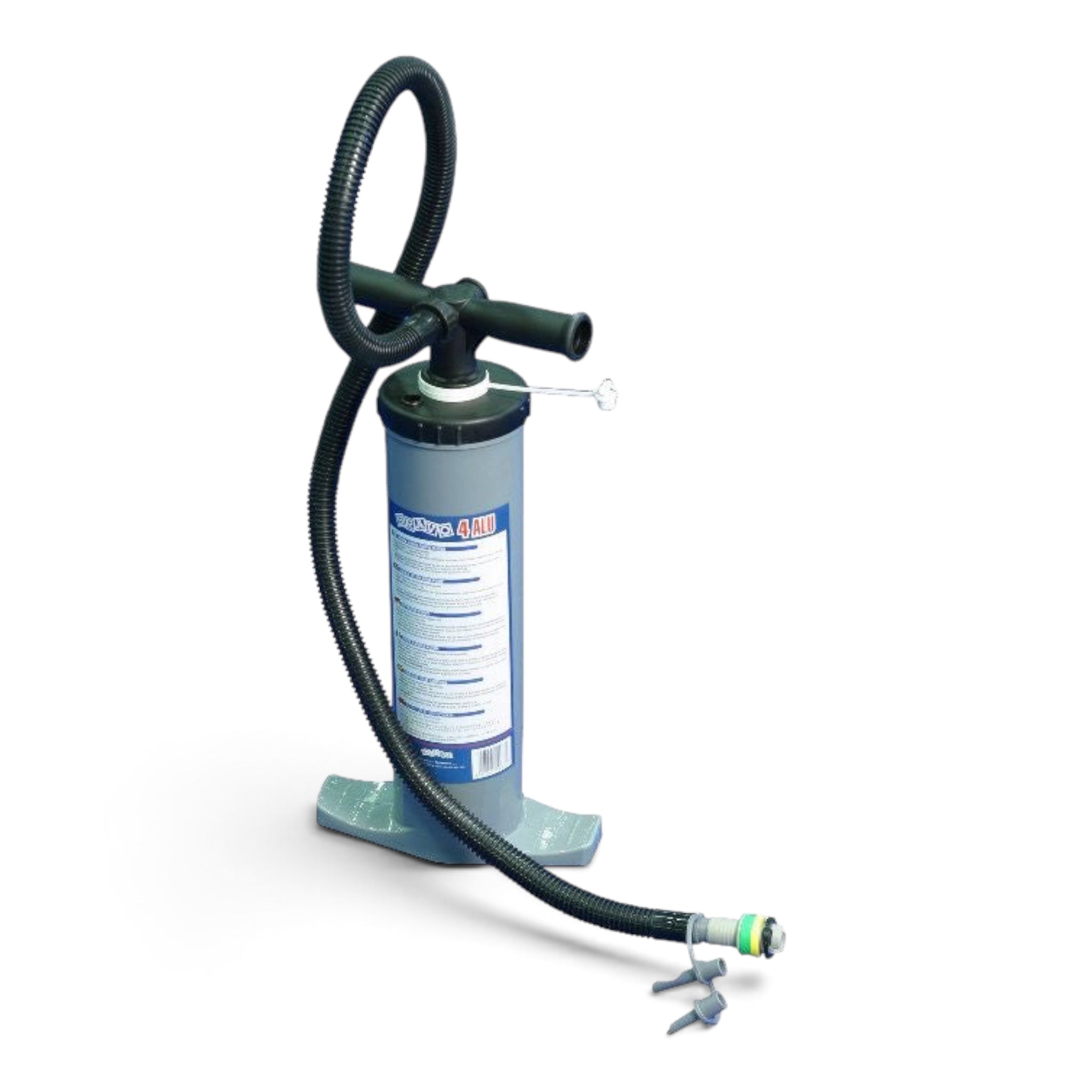 UK Gym Pits dual action hand pump with black hose and grey cylinder for inflating gym air floors