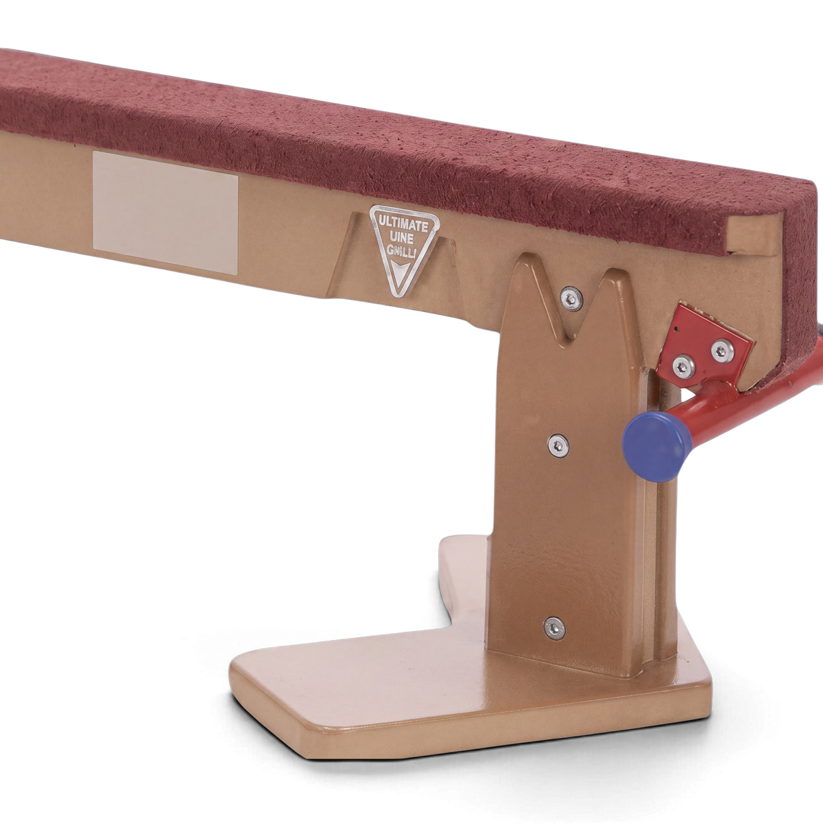 UK Gym Pits Eurobeam gymnastics training beam with a carpeted top surface and adjustable timber support structure