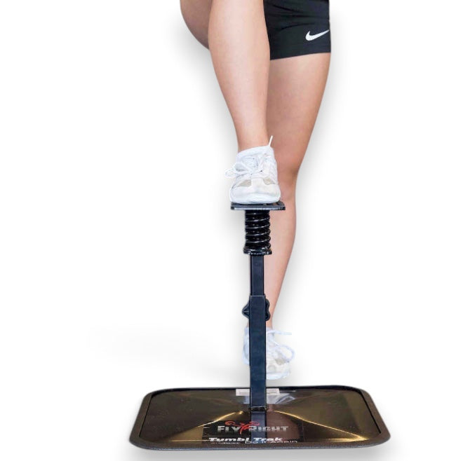 UK Gym Pits black Fly Right cheerleading stunting stand with adjustable height and non-slip base for flyer training