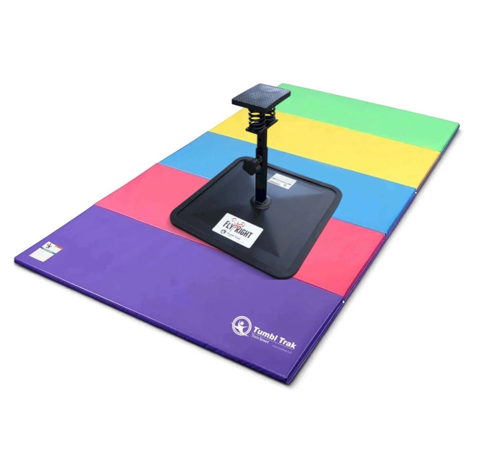 UK Gym Pits multi-coloured folding tumbling mat for cheerleading and gymnastics training on a white background