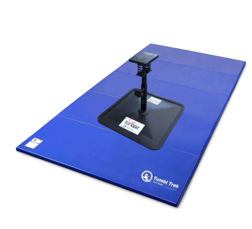 UK Gym Pits blue folding tumbling mat for cheerleading and gymnastics training on a white background