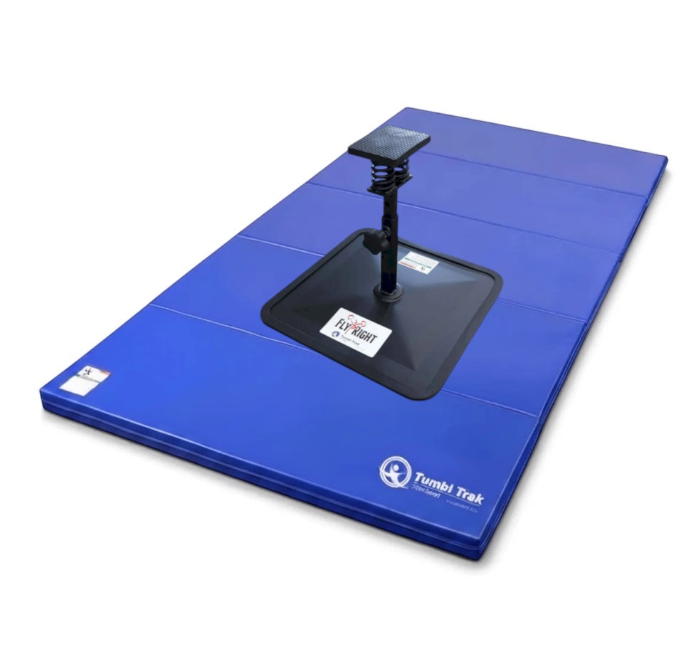 UK Gym Pits blue folding panel tumbling mat for cheerleading and gymnastics training on a white background