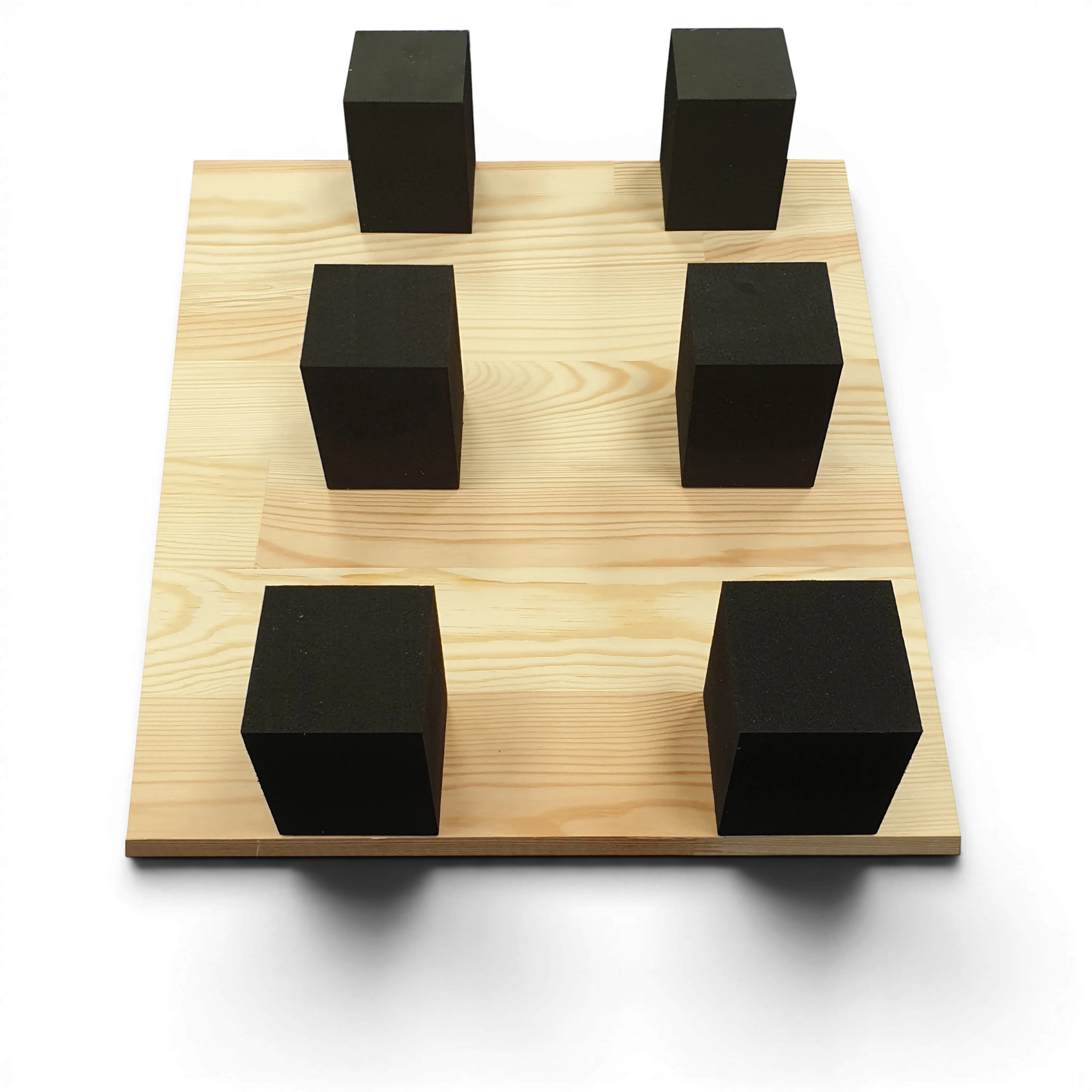 UK Gym Pits high density black PE foam blocks arranged on a wooden sprung floor base for gymnastics and cheerleading.