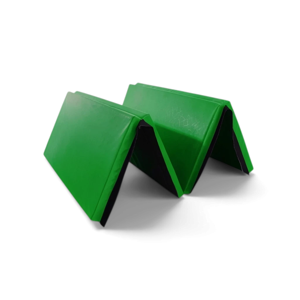 UK Gym Pits green foldable gymnastics mat made of durable PVC foam for home or gym exercise and stretching