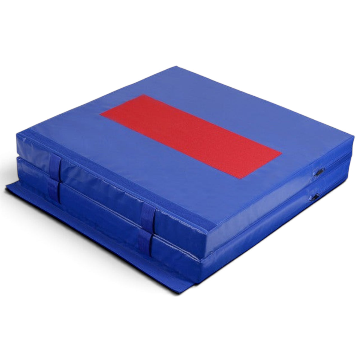 UK Gym Pits junior folding practice mat in royal blue with red accent, featuring thick foam and non-skid base.