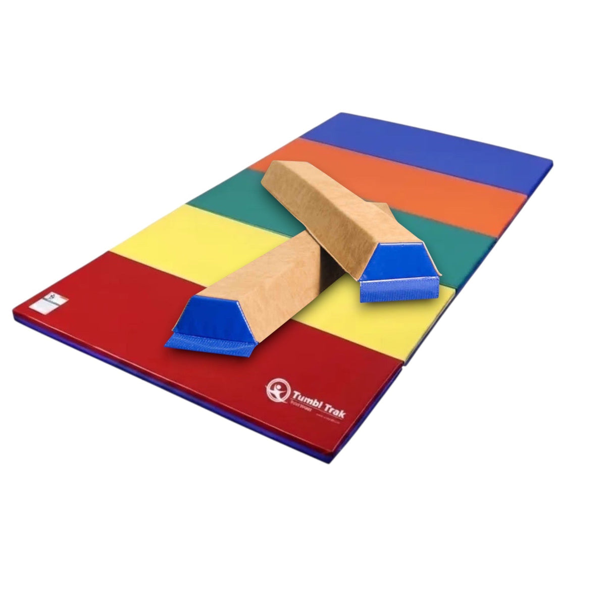UK Gym Pits multi-coloured folding tumbling mat for gymnastics practice on a white background