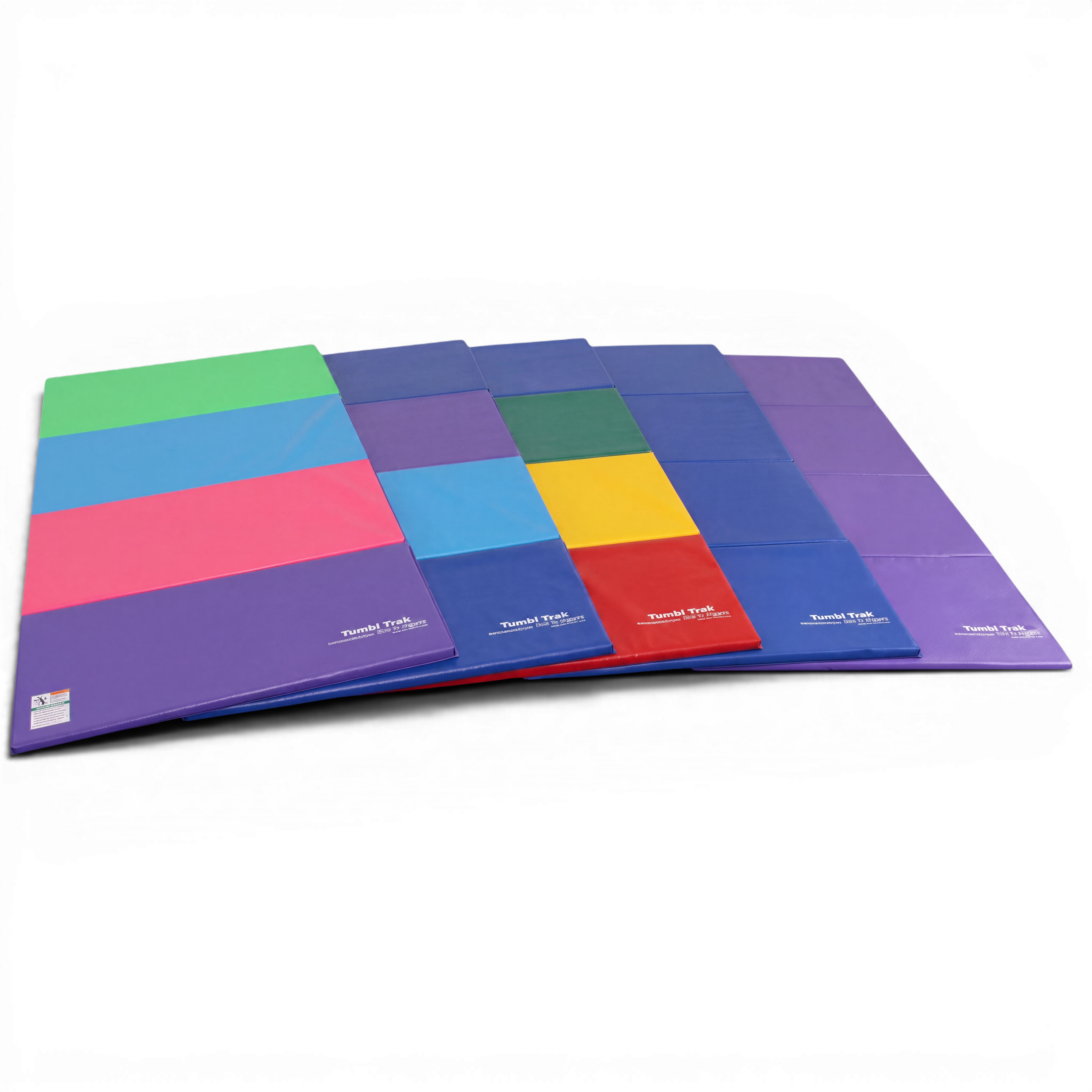 UK Gym Pits colourful folding tumbling mats for gymnastics and home training, featuring durable vinyl panels.