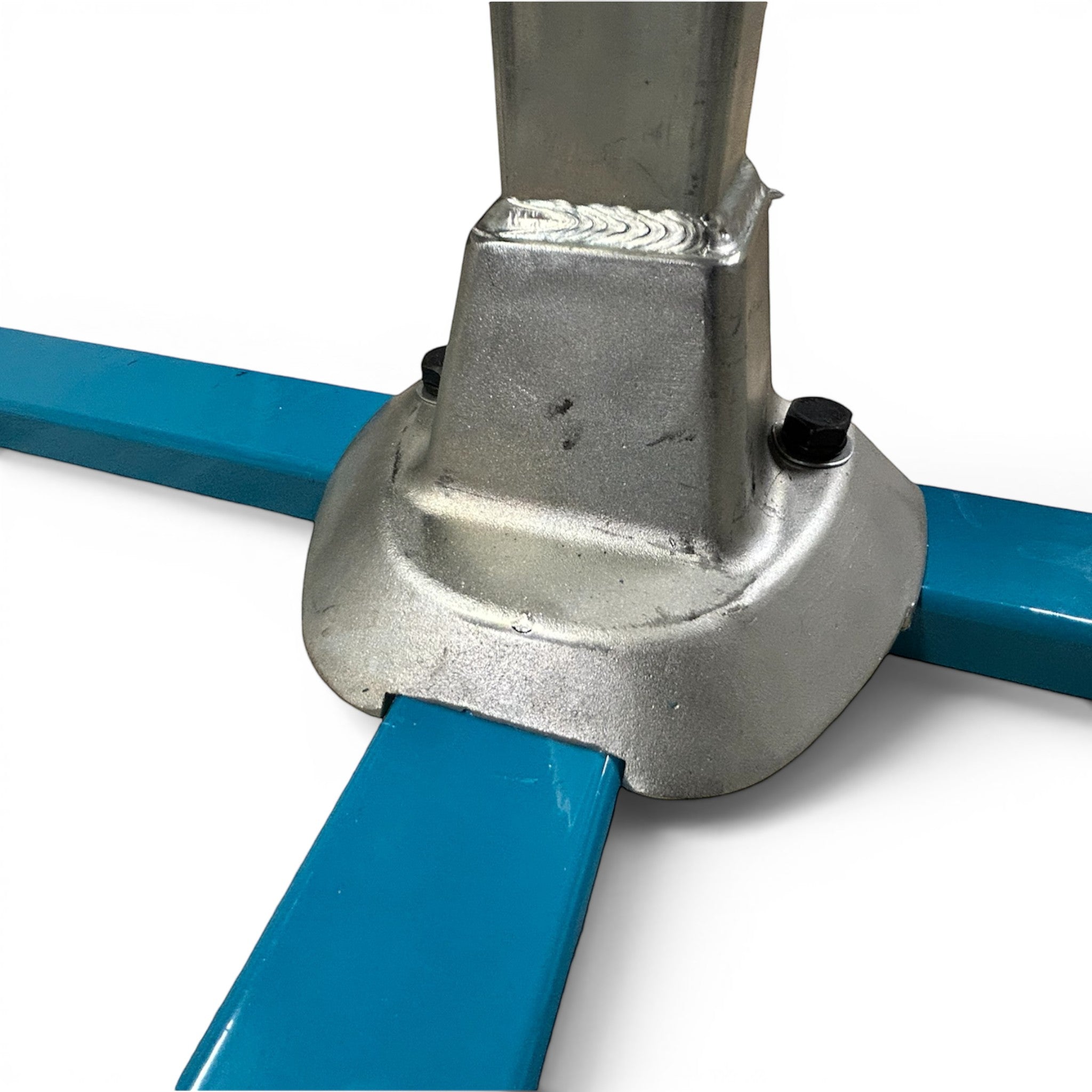 UK Gym Pits freestanding high bar base with blue powder-coated steel frame and heavy-duty metal support bracket
